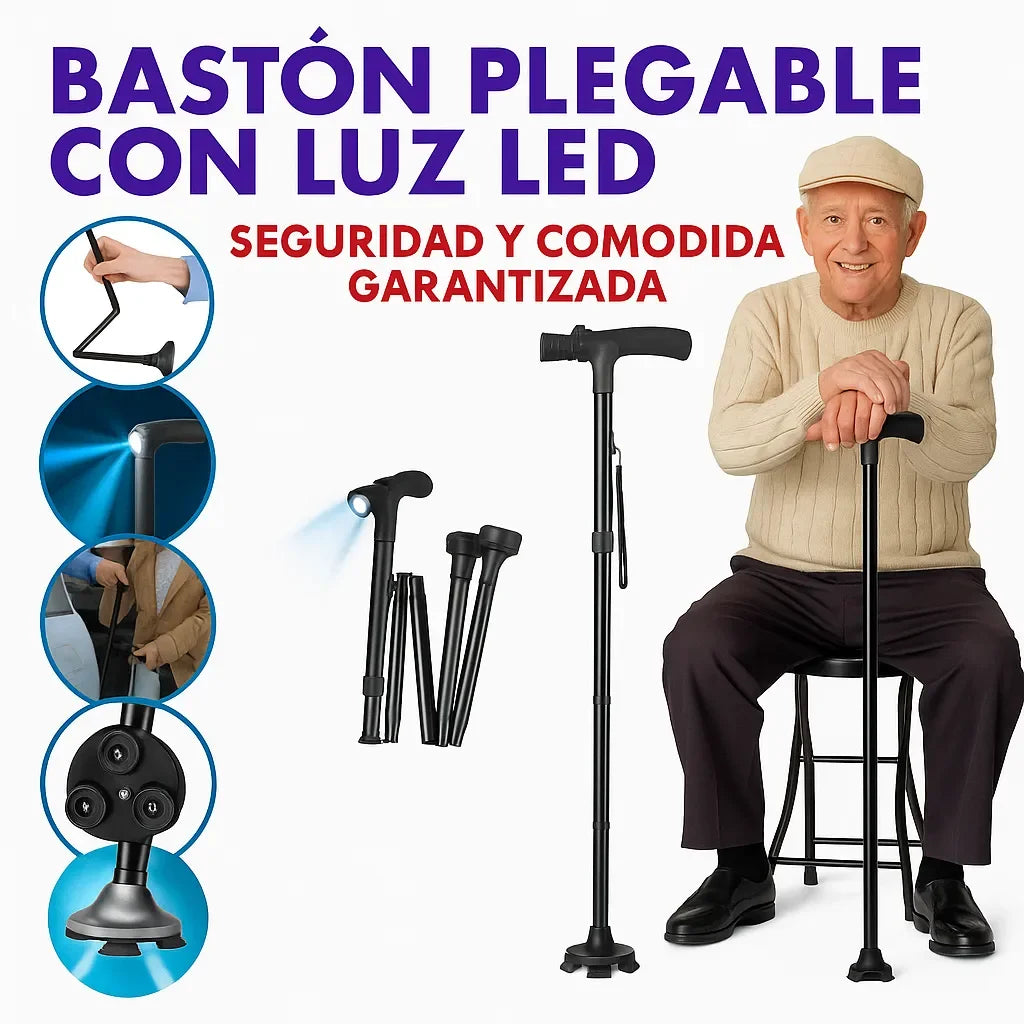 EasyStep™ - Bastón Plegable Doble Asa y Linterna